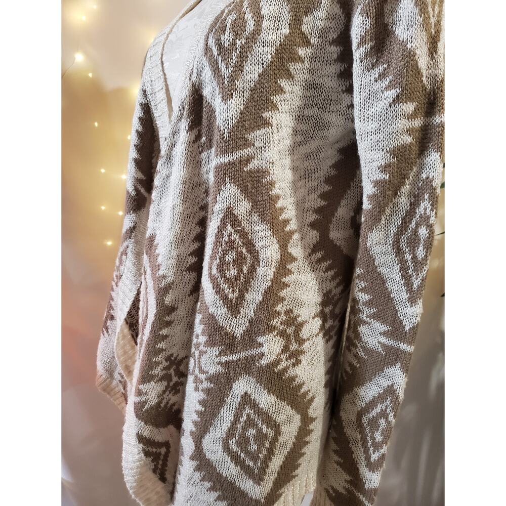 Arizona Aztec Diamond Neutral Tan Cream Open Cardigan Sweater Womens Size S - Picture 7 of 13